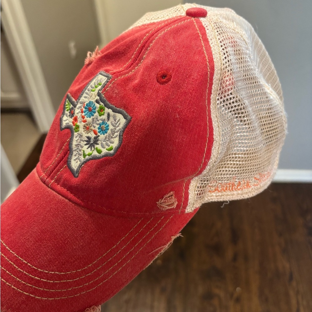 Red and Cream Embroidered Texas Cap